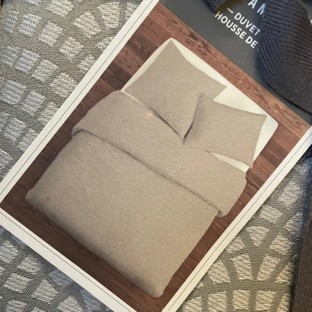 NEW NWTWest Elm Scallop Jacquard Geometric Fan Cotton King Duvet 2 Euro Sham Set